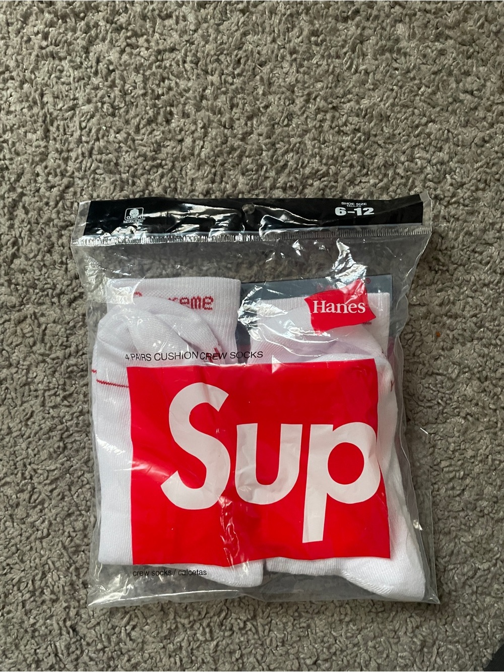 Hanes White Crew Socks with Red Graphic Pack